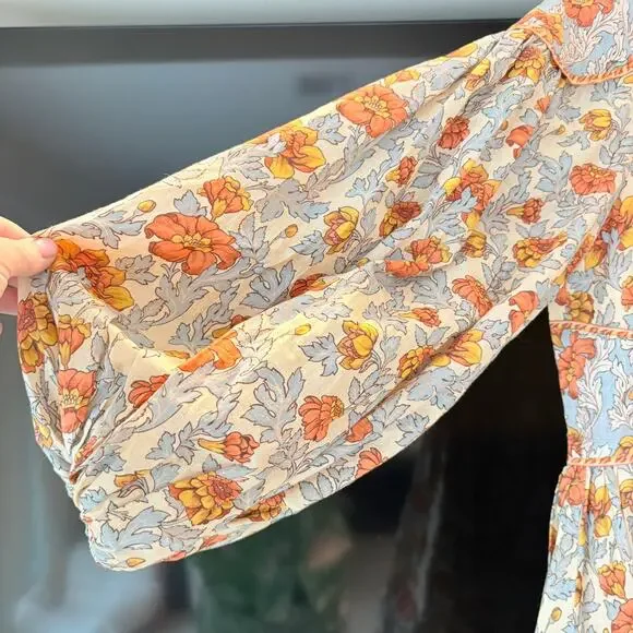 Zimmermann Andie Buttoned Floral Linen Mini Dress Long Sleeve 3 Large - Picture 9 of 16